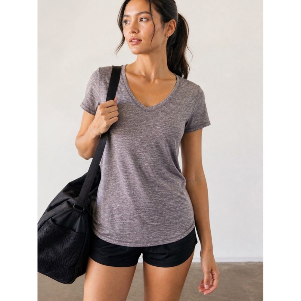 NWT 90 Degree By Reflex Heathered Mauve Athletic V-Neck Tee - XS